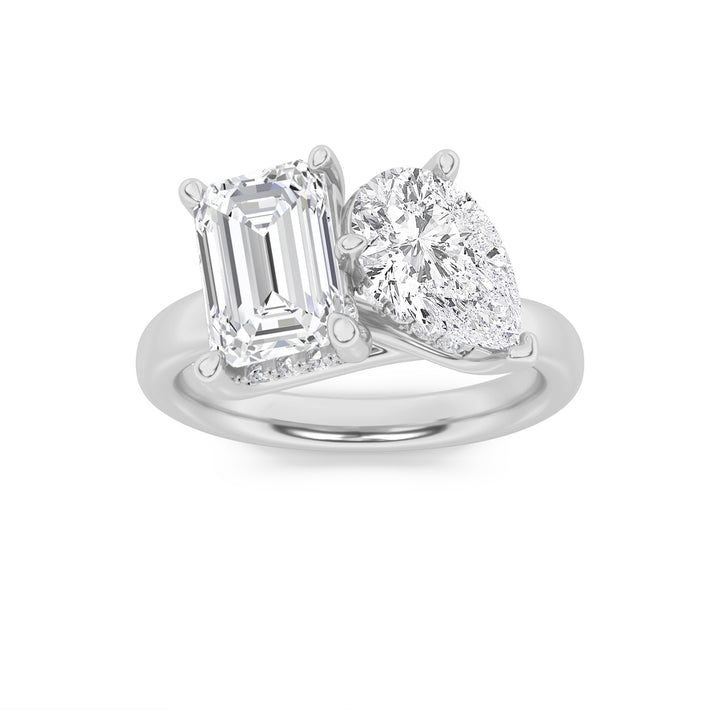 3Cttw Emerald Shaped Lab Grown Diamond (F/VS) Toiet Moi Engagement Ring in 14K Gold