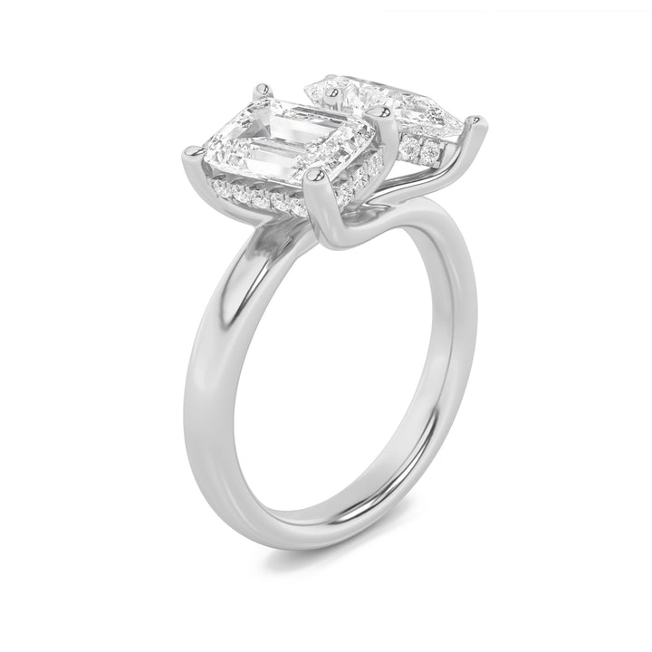 3Cttw Emerald Shaped Lab Grown Diamond (F/VS) Toiet Moi Engagement Ring in 14K Gold