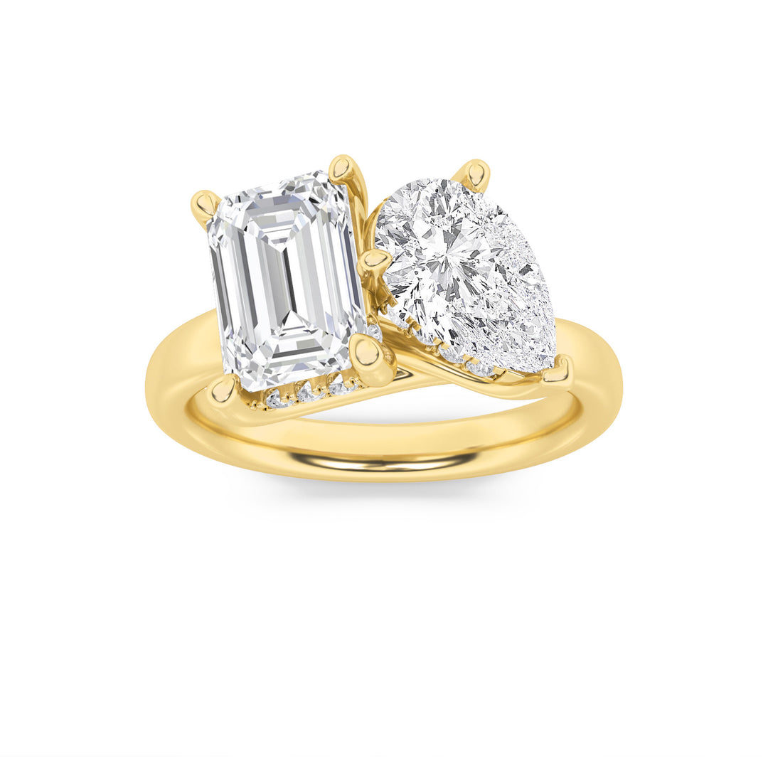 3Cttw Emerald Shaped Lab Grown Diamond (F/VS) Toiet Moi Engagement Ring in 14K Gold