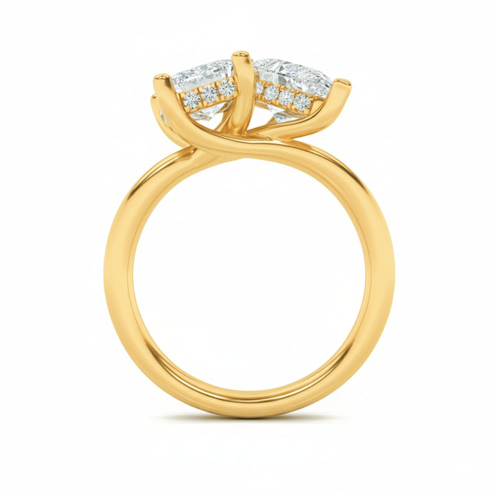 3Cttw Emerald Shaped Lab Grown Diamond (F/VS) Toiet Moi Engagement Ring in 14K Gold