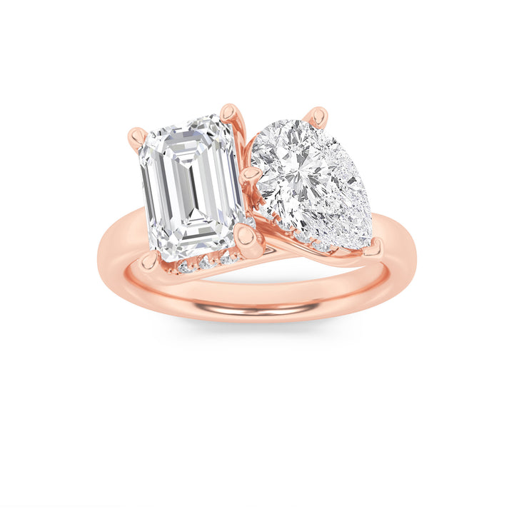 3Cttw Emerald Shaped Lab Grown Diamond (F/VS) Toiet Moi Engagement Ring in 14K Gold