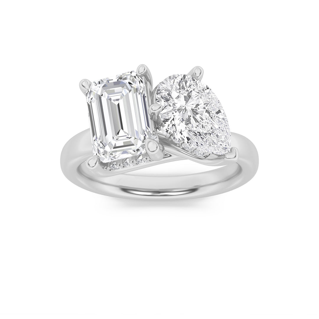 14KW 3.1ct Lab Diamond Emerald Pear Two-Stone Ring
