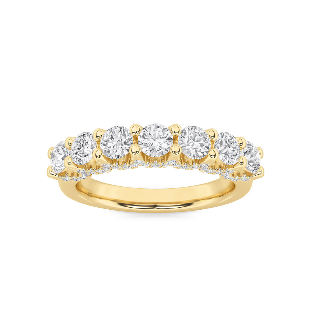 1CTW Round Shaped Lab Grown Diamond (F/VS) Accented Double Halo Set of Band and  Ring in 14K Gold