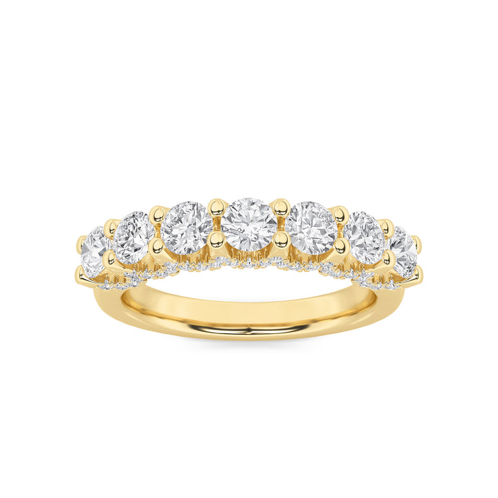 1CTW Round Shaped Lab Grown Diamond (F/VS) Accented Double Halo Set of Band and  Ring in 14K Gold