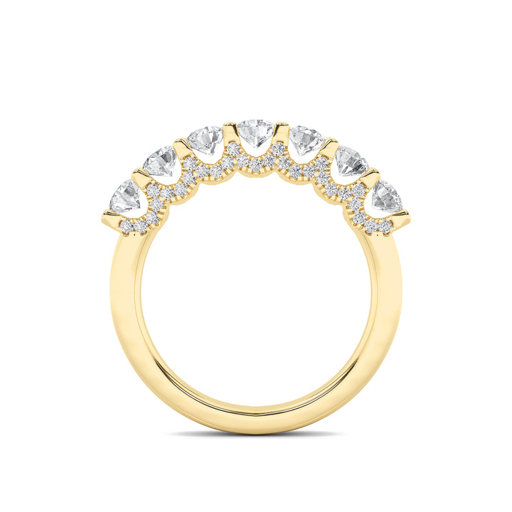 1CTW Round Shaped Lab Grown Diamond (F/VS) Accented Double Halo Set of Band and  Ring in 14K Gold