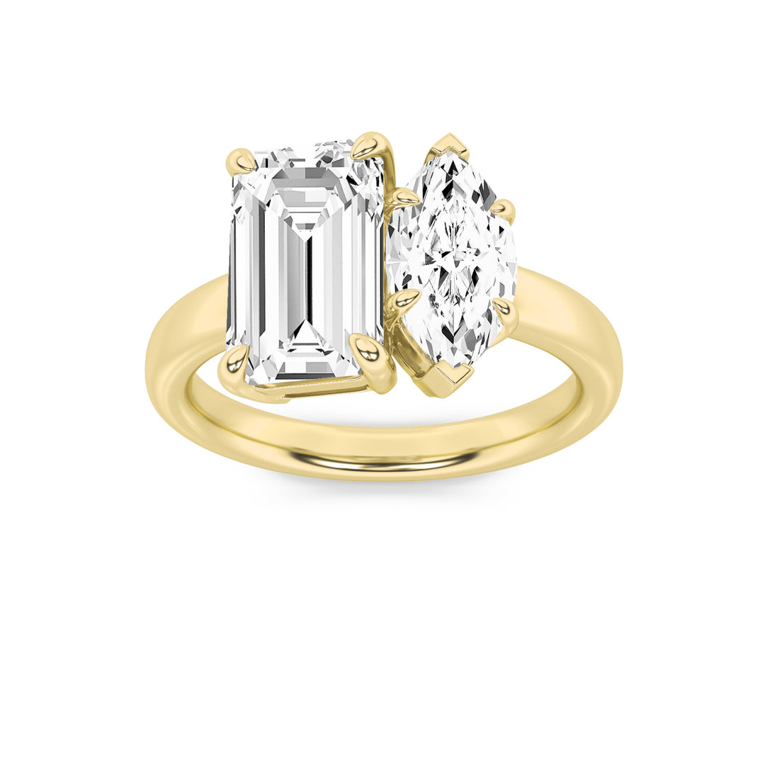 3Cttw Emerald Shaped Lab Grown Diamond (F/VS) Toiet Moi Engagement Ring in 14K Gold