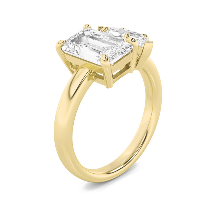 3Cttw Emerald Shaped Lab Grown Diamond (F/VS) Toiet Moi Engagement Ring in 14K Gold