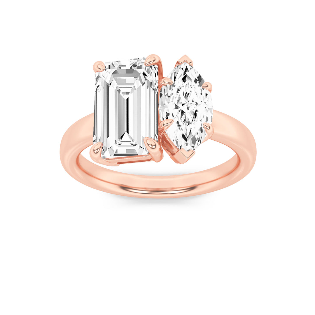 3Cttw Emerald Shaped Lab Grown Diamond (F/VS) Toiet Moi Engagement Ring in 14K Gold