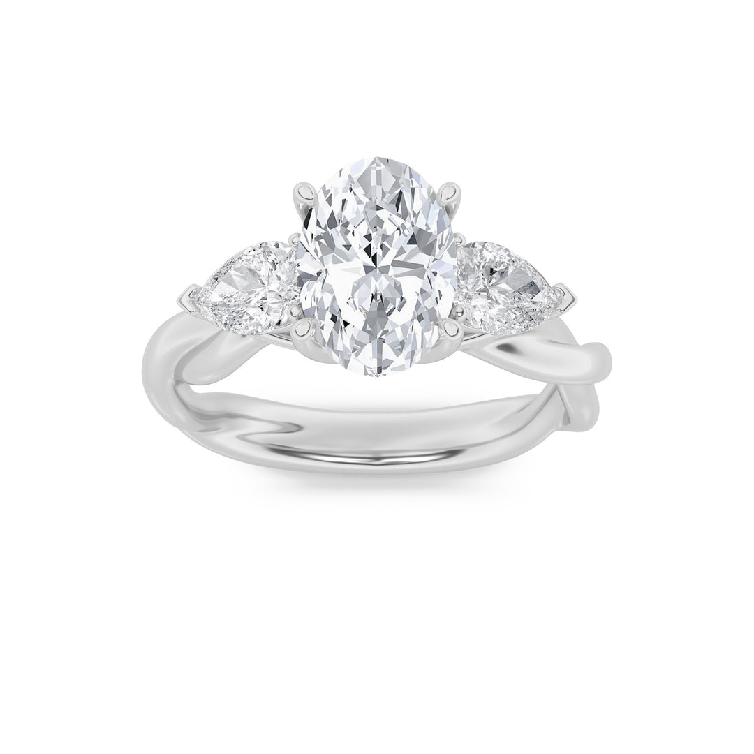 14KW 2ct Lab Diamond Oval Three-Stone Engagement Ring