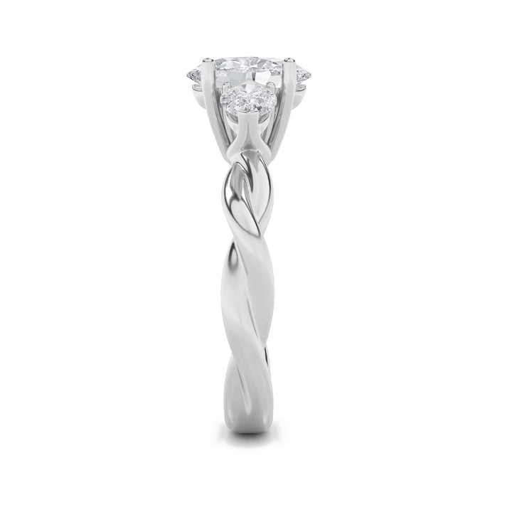 2Cttw Oval Shaped Lab Grown Diamond (F/VS) Three Stone Twisted Band Engagement Ring in 14K Gold