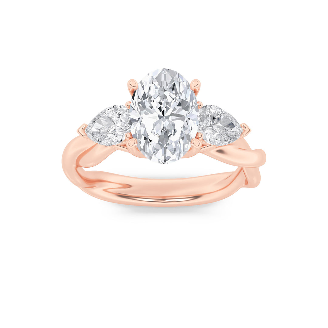 14KR 1.9ct Lab Diamond Oval Three-Stone Engagement Ring
