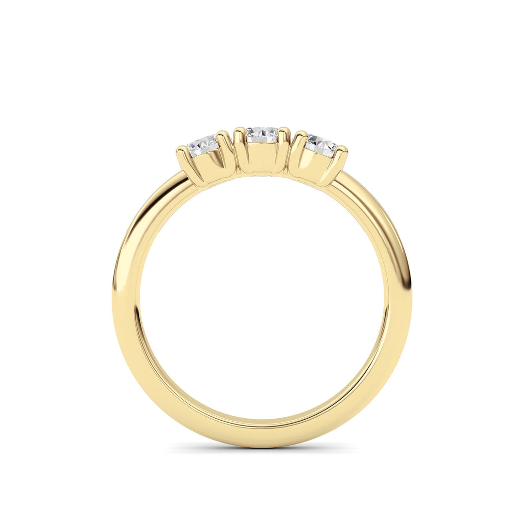 0.75CTW Round Shaped Lab Grown Diamond (F/VS) Three Stone Band Ring in 14K Gold