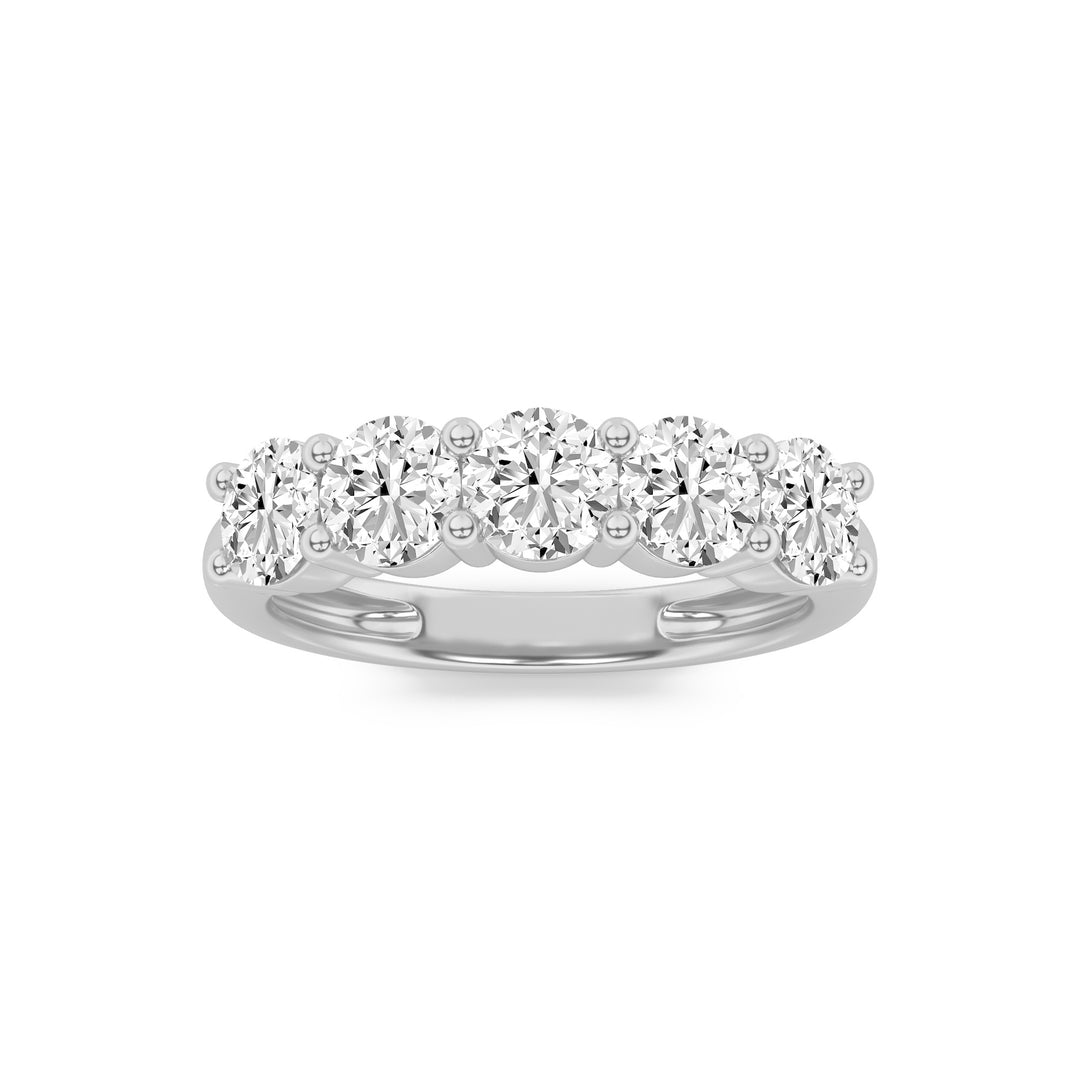 3CTW Round Shaped Lab Grown Diamond (F/VS) Five Stone Band Ring in 14K White Gold