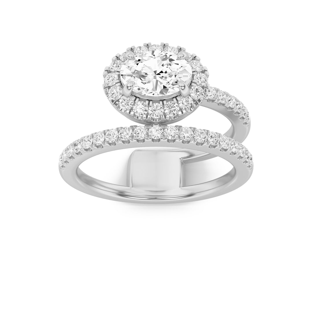 14KW 1ct Lab Oval Diamond Halo Engagement Ring