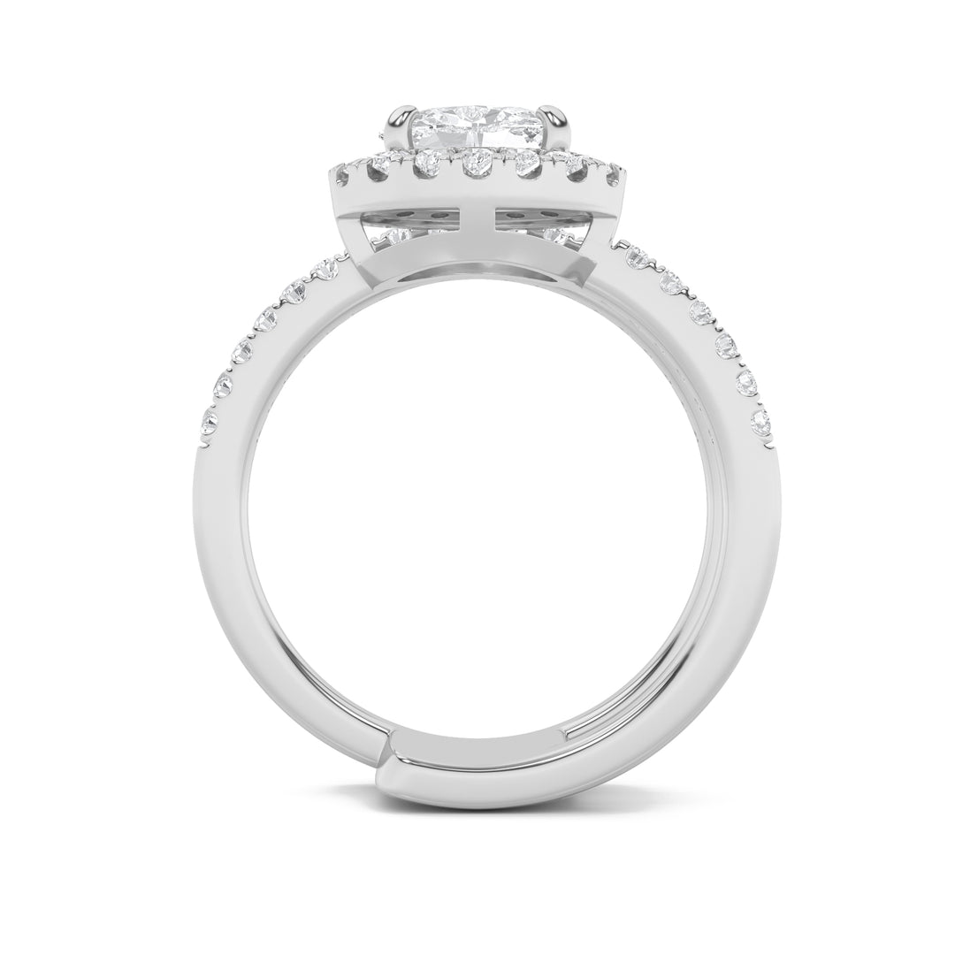 1CTW Oval Shaped Lab Grown Diamond (F/VS) Halo Accented Fashion Ring in 14K Gold