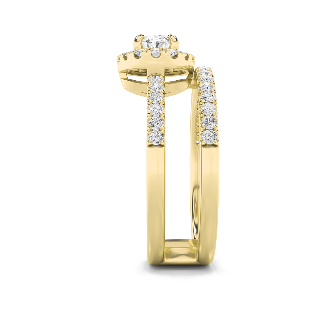 1CTW Oval Shaped Lab Grown Diamond (F/VS) Halo Accented Fashion Ring in 14K Gold