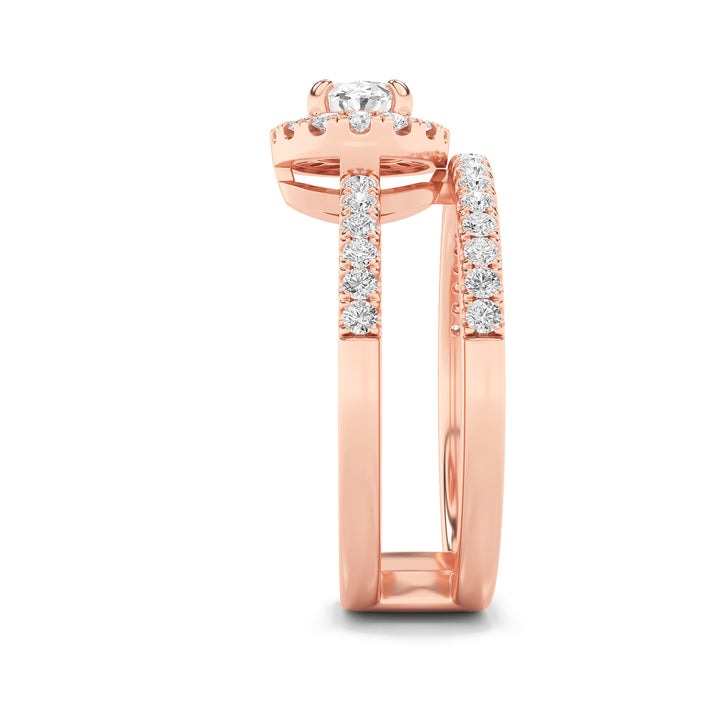 1CTW Oval Shaped Lab Grown Diamond (F/VS) Halo Accented Fashion Ring in 14K Gold