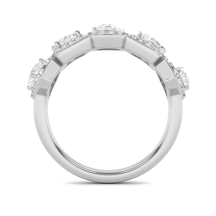 1.33CTW Mix Shaped Lab Grown Diamond (F/VS) Five StoneHalo Fashion Ring in 14K Gold