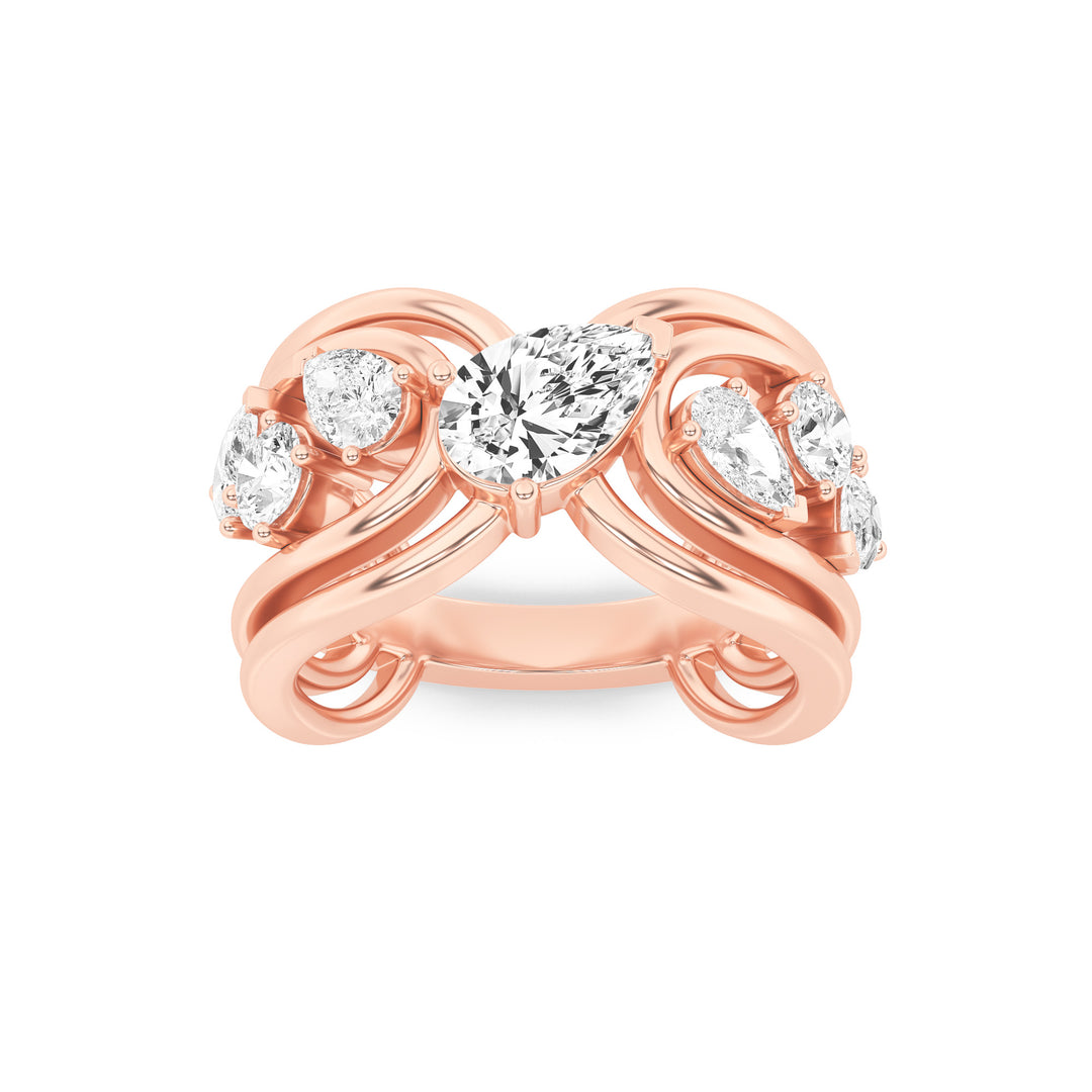 2Cttw Pear Shaped Lab Grown Diamond (F/VVS) SevenStone Fashion Ring in 14K Gold