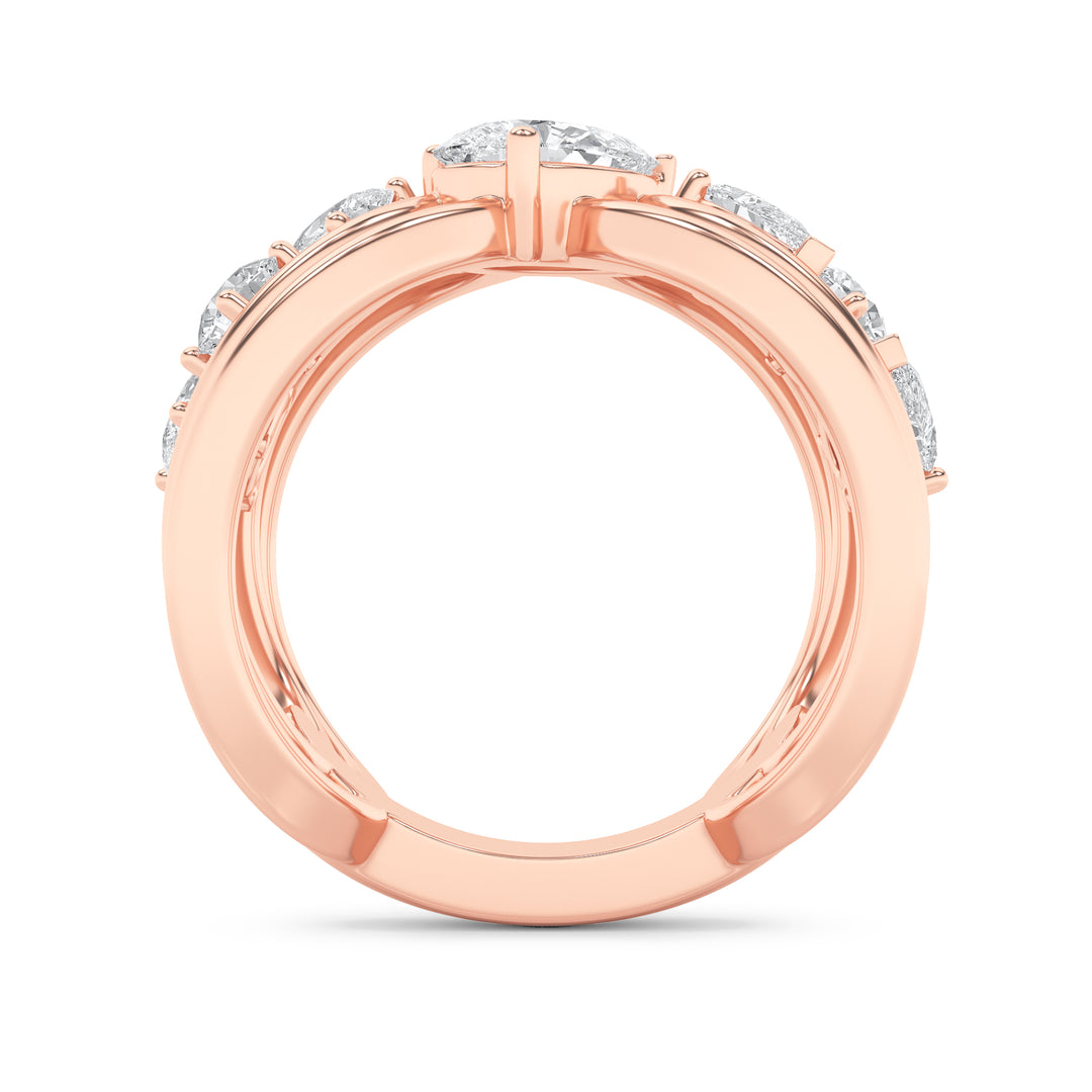 2Cttw Pear Shaped Lab Grown Diamond (F/VVS) SevenStone Fashion Ring in 14K Gold
