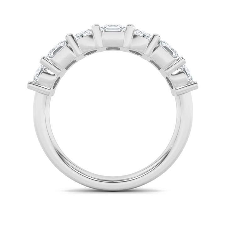 3Cttw Emerald Shaped Lab Grown Diamond (F/VS) Seven Stone Band Ring in 14K Gold