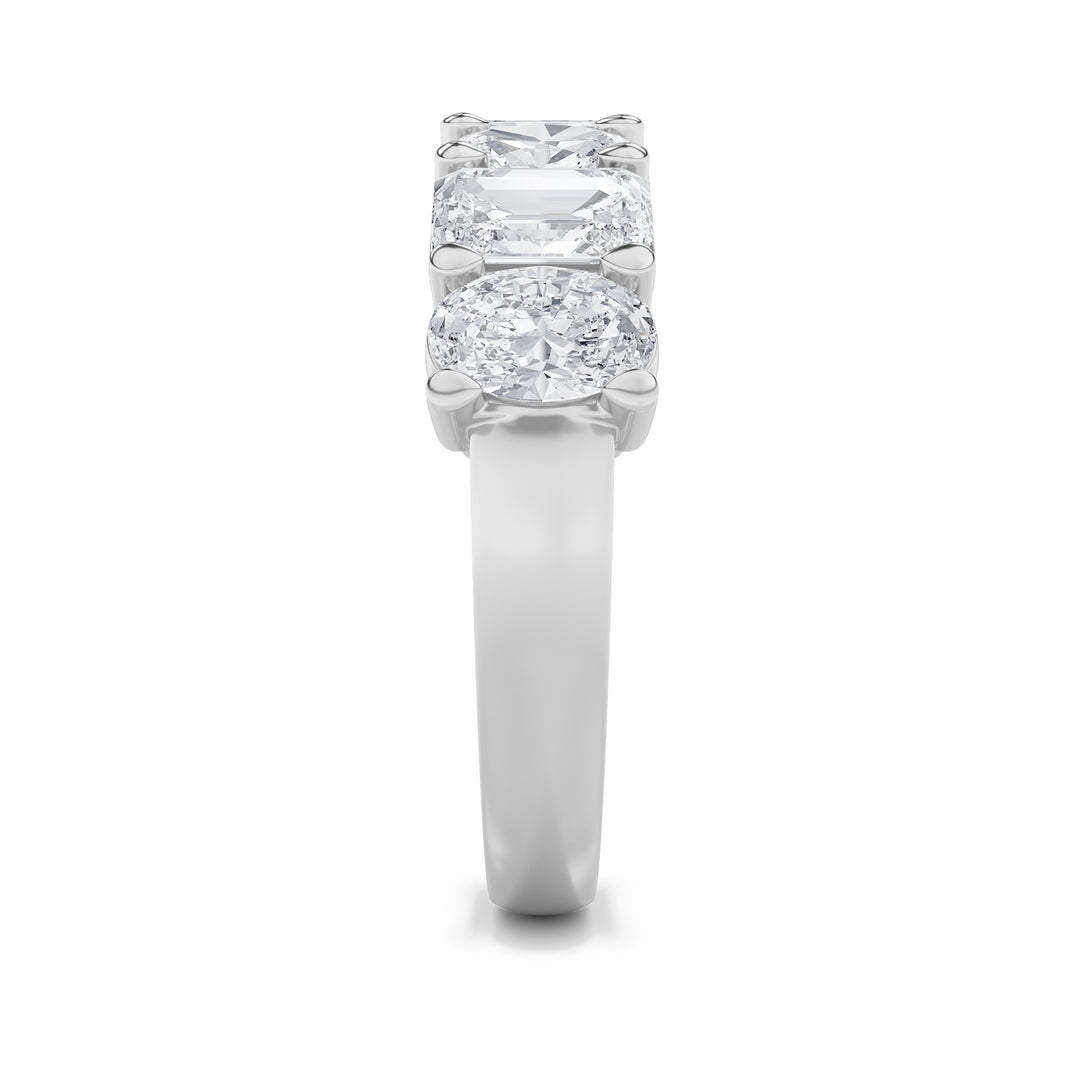 3Cttw Emerald Shaped Lab Grown Diamond (F/VS) Seven Stone Band Ring in 14K Gold