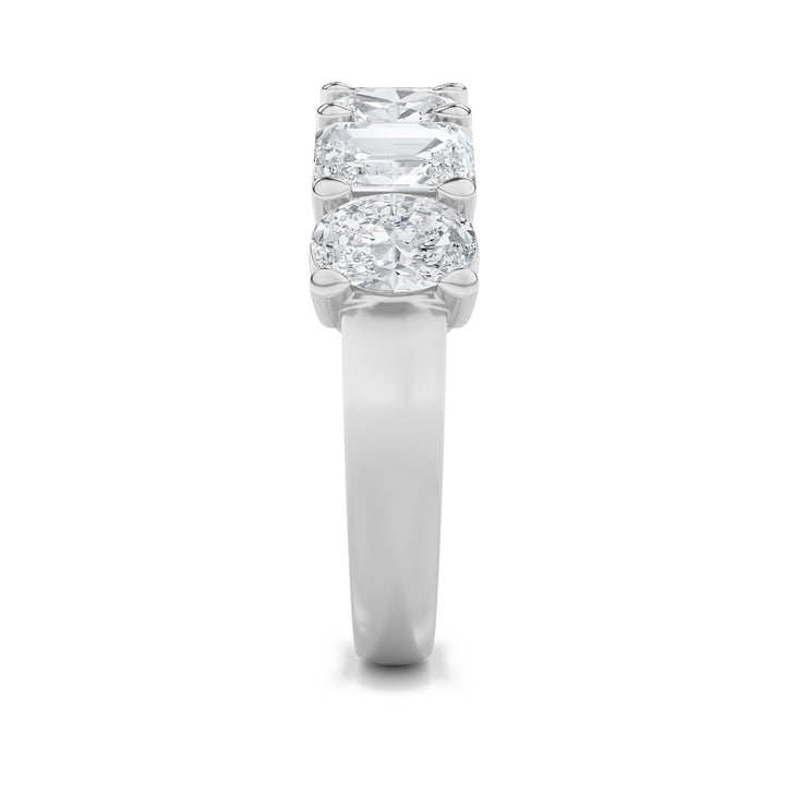 3Cttw Emerald Shaped Lab Grown Diamond (F/VS) Seven Stone Band Ring in 14K Gold