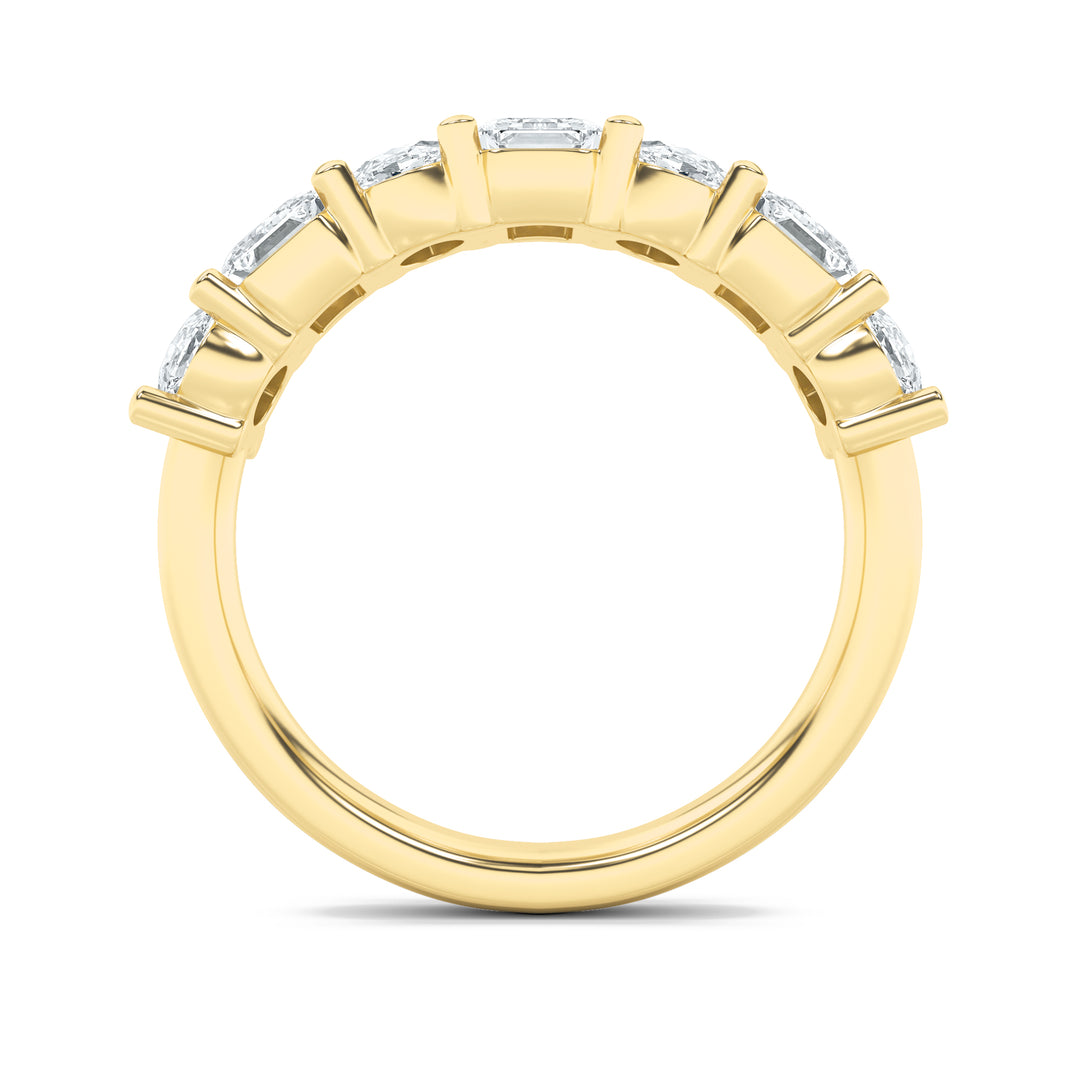 3Cttw Emerald Shaped Lab Grown Diamond (F/VS) Seven Stone Band Ring in 14K Gold