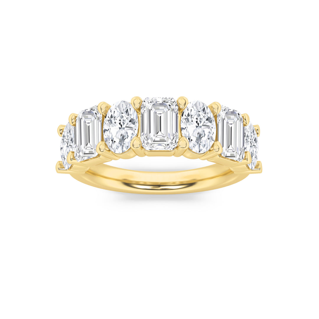 3Cttw Emerald Shaped Lab Grown Diamond (G/VS) Seven Stone Band Ring in 14K Gold