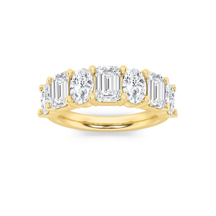 3Cttw Emerald Shaped Lab Grown Diamond (G/VS) Seven Stone Band Ring in 14K Gold