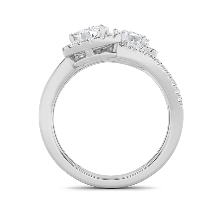 1Cttw Oval Shaped Lab Grown Diamond (F/VS) Accented Toi et Moi Fashiion Ring in 14K Gold