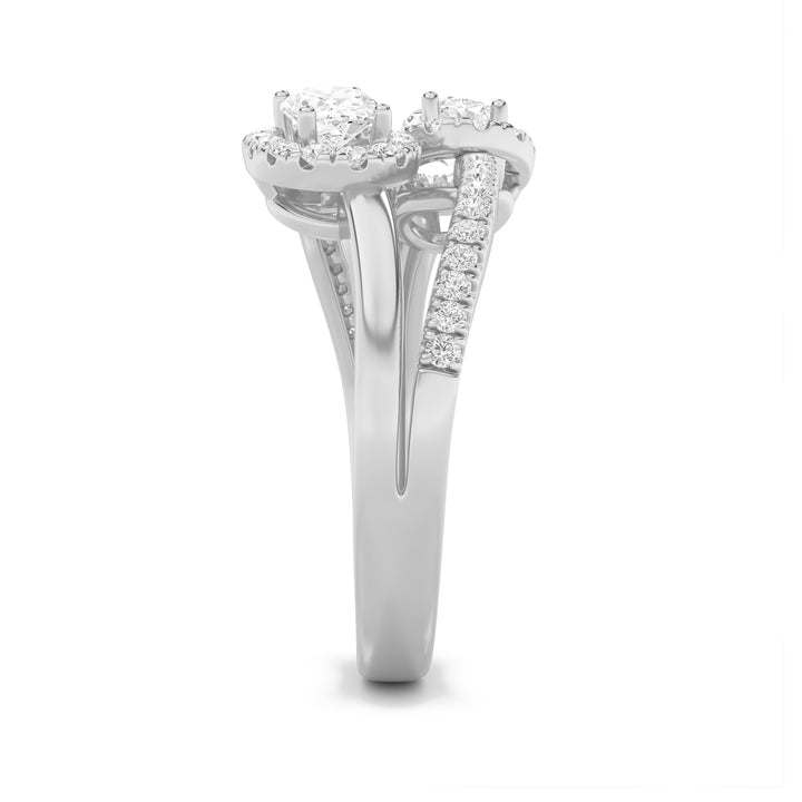 1Cttw Oval Shaped Lab Grown Diamond (F/VS) Accented Toi et Moi Fashiion Ring in 14K Gold