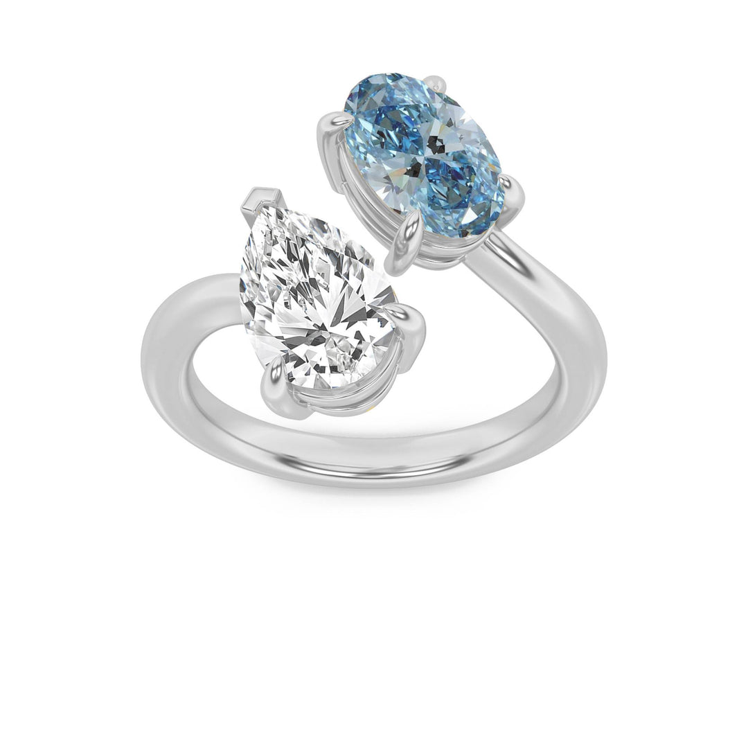 14KW 3ct Dual Pear Oval Lab Diamond Signature Ring