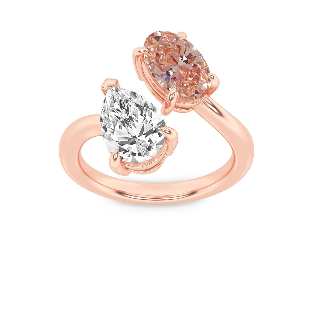 14KR 3ct Lab Pink Diamond Pear Oval Statement Ring