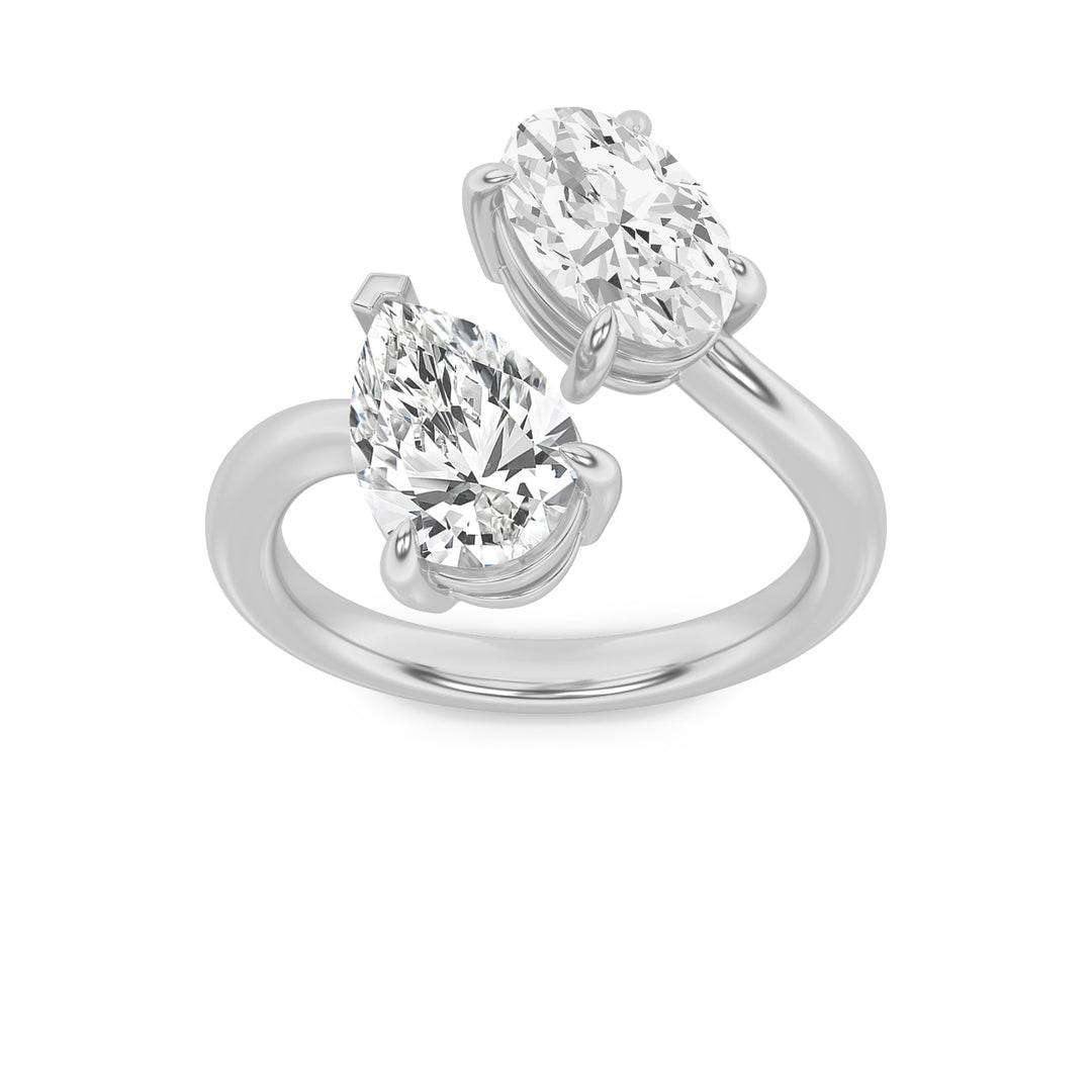 14KW 3ct Lab Diamond Pear Oval Contemporary Ring