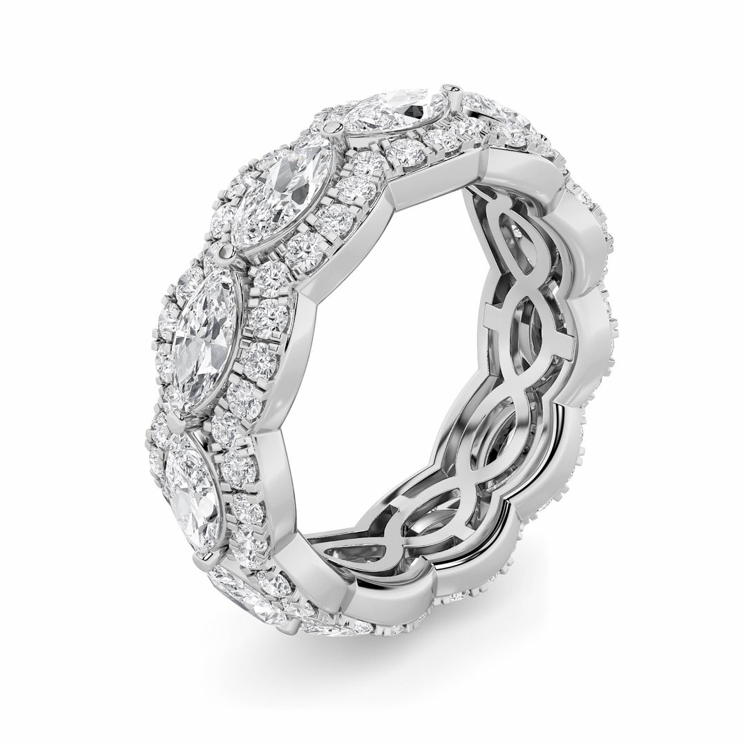 4Cttw Marquise Shaped Lab Grown Diamond (F/VVS) Eternity Band Ring in 14K Gold