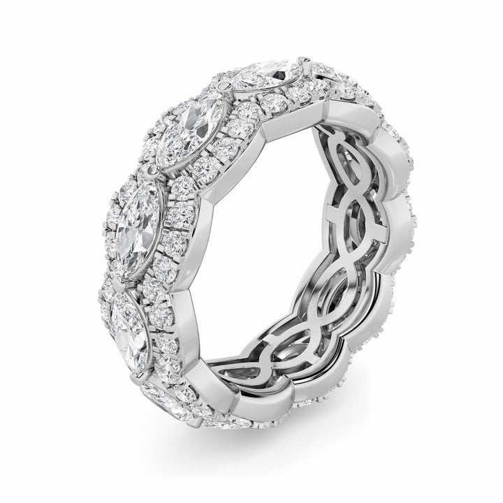 4Cttw Marquise Shaped Lab Grown Diamond (F/VVS) Eternity Band Ring in 14K Gold