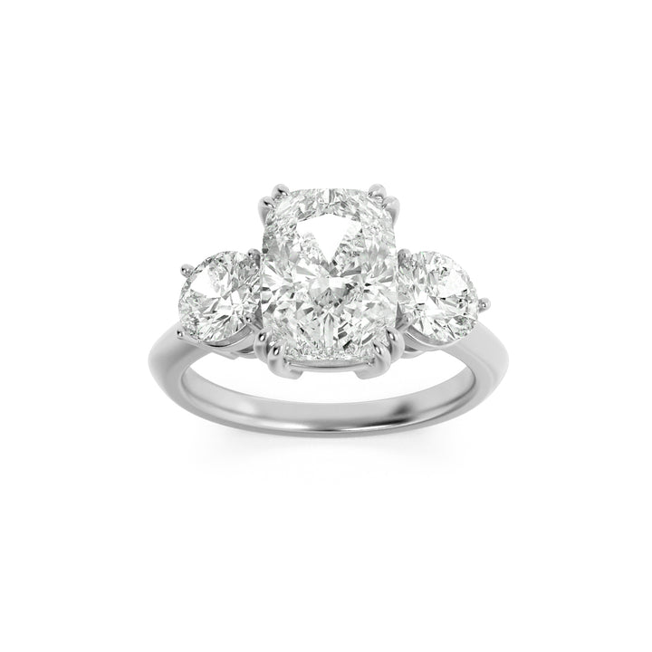 3Cttw Elongated Cushion Shaped Lab Grown Diamond (G/VS) Bold Three Stone Ring in 14K Gold