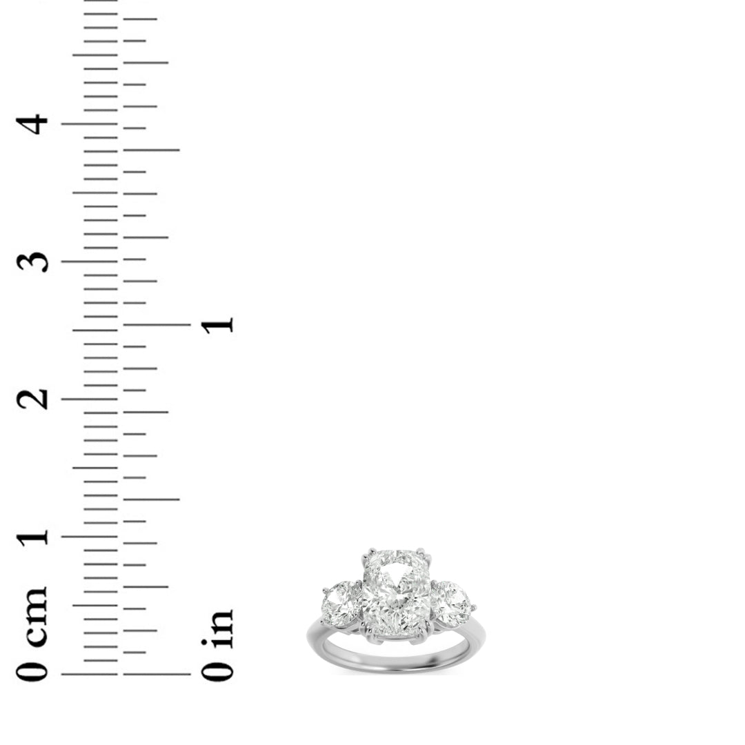 3Cttw Elongated Cushion Shaped Lab Grown Diamond (G/VS) Bold Three Stone Ring in 14K Gold