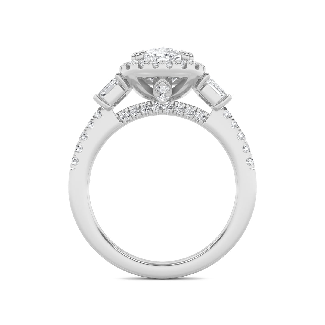 3Cttw Elongated Cushion Shaped Lab Grown Diamond (F/VS) Accented Three Stone Ring in 14K Gold