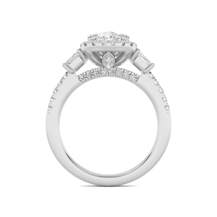 3Cttw Elongated Cushion Shaped Lab Grown Diamond (F/VS) Accented Three Stone Ring in 14K Gold