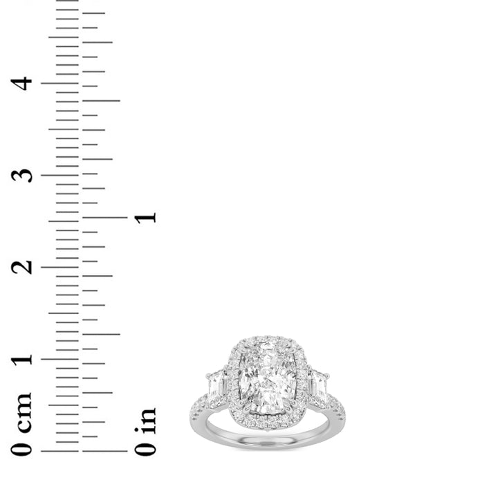 3Cttw Elongated Cushion Shaped Lab Grown Diamond (F/VS) Accented Three Stone Ring in 14K Gold