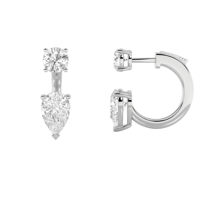 3.5Cttw Pear Shaped Lab Grown Diamond (F/VS) StudEarrings with J Hoop Earrings in 14K Gold