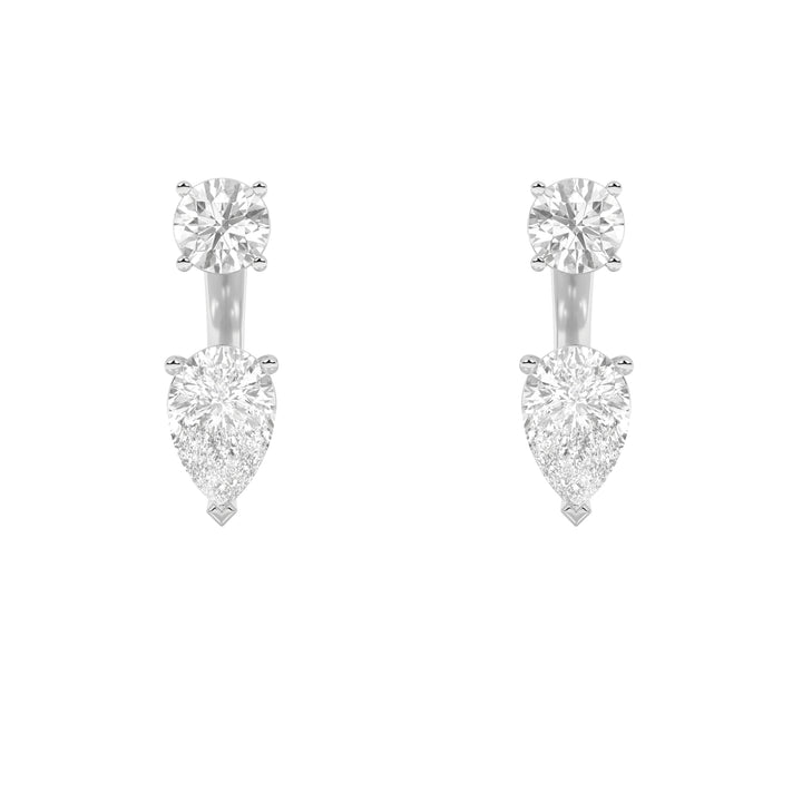 3.5Cttw Pear Shaped Lab Grown Diamond (F/VS) StudEarrings with J Hoop Earrings in 14K Gold