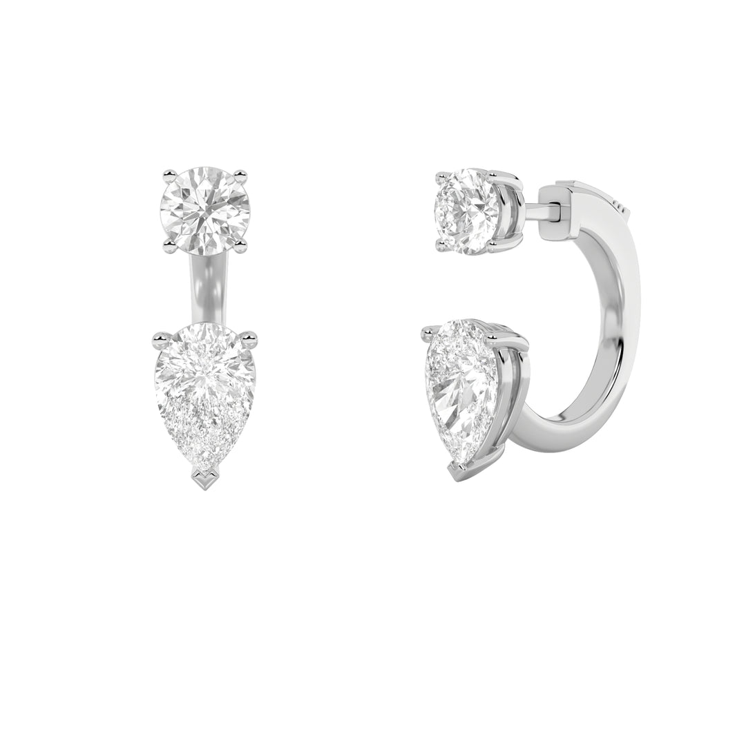 3.5Cttw Pear Shaped Lab Grown Diamond (F/VS) StudEarrings with J Hoop Earrings in 14K Gold