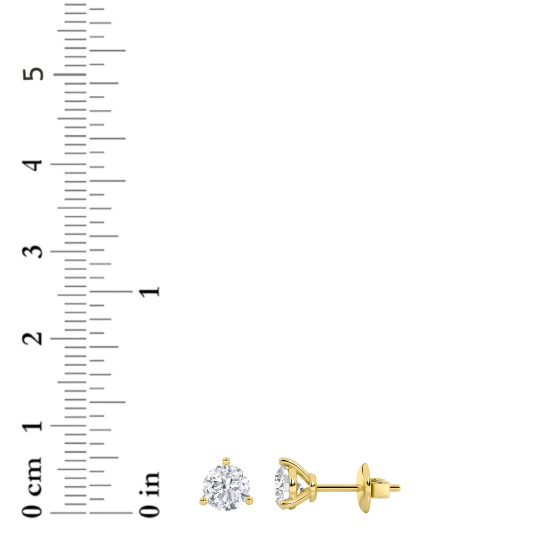 1CTW Round Shaped Lab Grown Diamond (F/VS) Three Prong Stud Earrings in 14K Gold