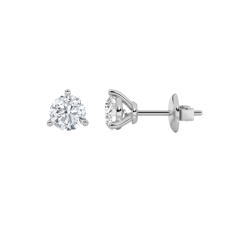 2CTW Round Shaped Lab Grown Diamond (F/VS) Three Prong Stud Earrings in 14K Gold