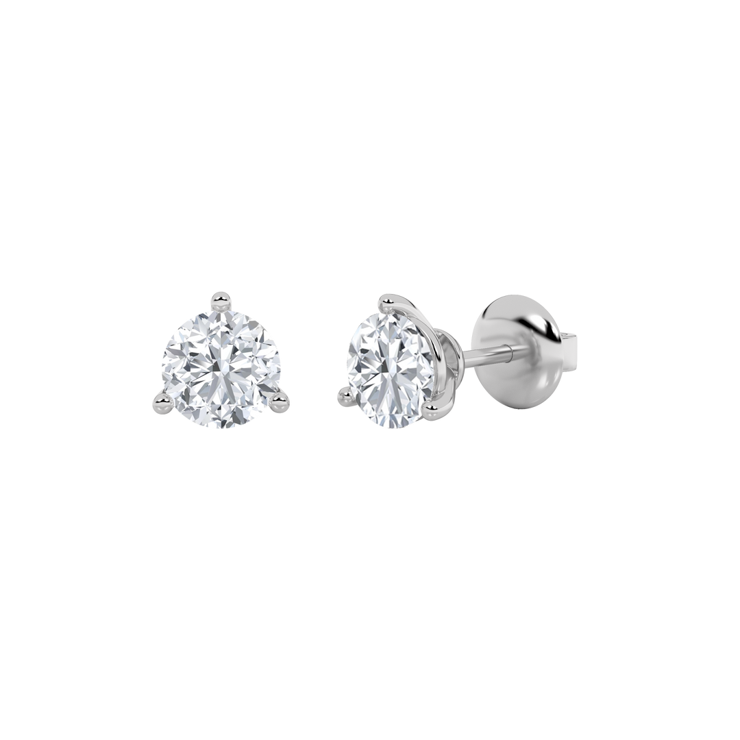 2CTW Round Shaped Lab Grown Diamond (F/VS) Three Prong Stud Earrings in 14K Gold
