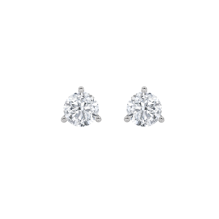 2CTW Round Shaped Lab Grown Diamond (F/VS) Three Prong Stud Earrings in 14K Gold