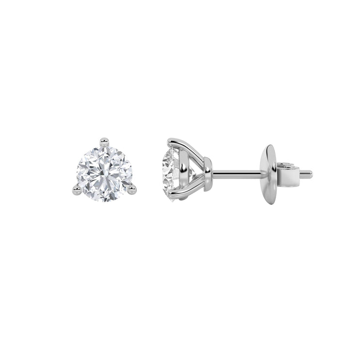 3CTW Round Shaped Lab Grown Diamond (F/VS) Three Prong Stud Earrings in 14K Gold